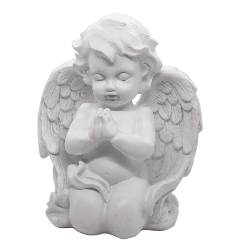 KiaoTime Kneeling Praying Cherub Angel Statue Figurine Indoor Outdoor Home Garden Guardian Decorative Church Baptism Wings Angel Statue Sculpture Memorial Statue, White, 6.25" x 5" - Image 2